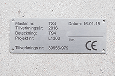 Maskinskylt i graverad metall